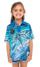 Load image into Gallery viewer, Aboriginal Art Kids Unisex 50+ UPF Polo Dragonfly Waters