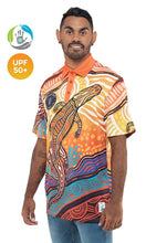Load image into Gallery viewer, Aboriginal Art Unisex 50+ UPF Polo Jumping Crocodile