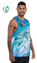 Load image into Gallery viewer, Aboriginal Art Premium Men's Singlet Dragonfly Waters