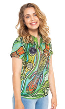 Load image into Gallery viewer, Aboriginal Art Women's Fitted 50+ UPF Polo Platypus River