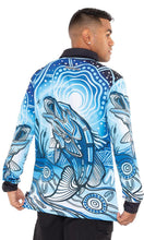 Load image into Gallery viewer, Aboriginal Art Unisex 50+ UPF Long Sleeve Polo Full Moon Barramundi