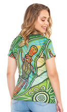 Load image into Gallery viewer, Aboriginal Art Women's Fitted 50+ UPF Polo Platypus River