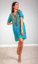 Load image into Gallery viewer, Silk Dress V Neck Cold Shoulder Atlantis