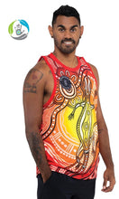 Load image into Gallery viewer, Aboriginal Art Premium Men's Singlet Sunset Goanna