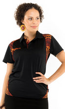 Load image into Gallery viewer, Aboriginal Art Ladies Fitted Bamboo Polo Ochre