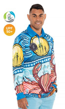Load image into Gallery viewer, Aboriginal Art Unisex 50+ UPF Long Sleeve Polo Gathering Mudcrab