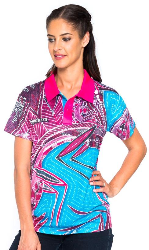 Aboriginal Art Ladies Fitted Polo Kangaroo Dance