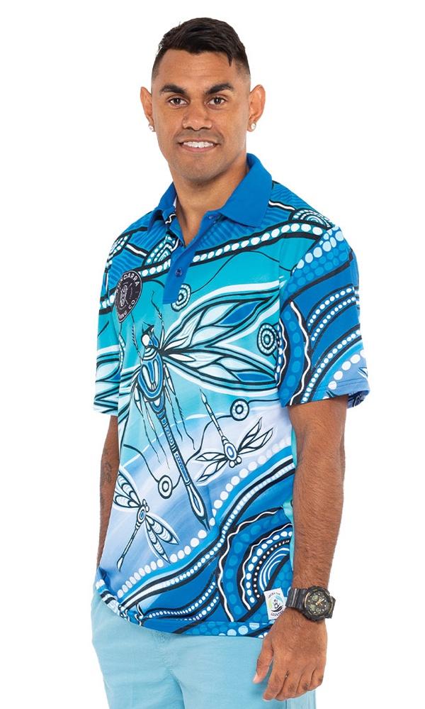 Aboriginal Art Unisex 50+ UPF Polo Dragonfly Waters