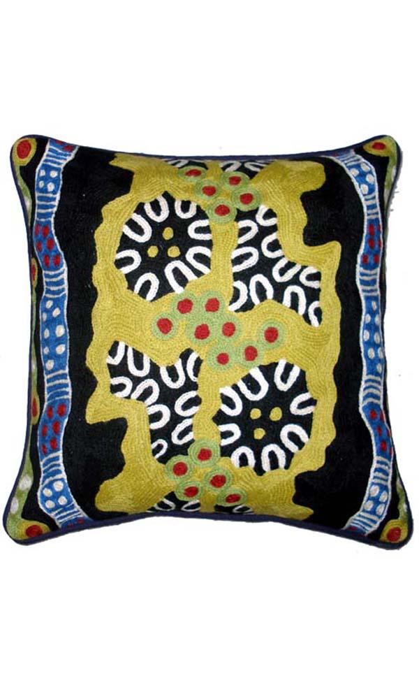 Aboriginal Art Handstitched Cushion Cover - Bush Trackers by Jane Oliver