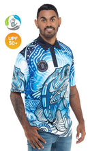 Load image into Gallery viewer, Aboriginal Art Unisex 50+ UPF Polo Full Moon Barramundi
