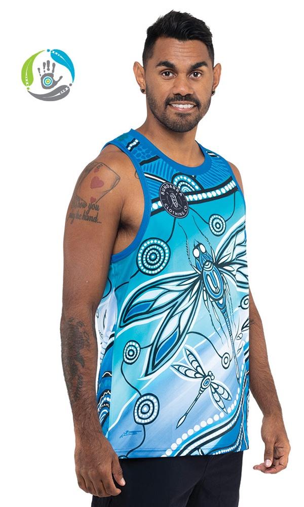 Aboriginal Art Premium Men's Singlet Dragonfly Waters