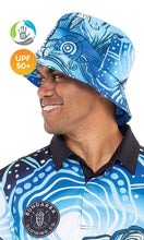 Load image into Gallery viewer, Aboriginal Art Recycled 50+ UPF Bucket Hat Full Moon Barramundi
