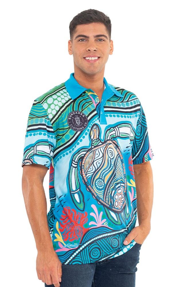 Aboriginal Art Unisex 50+ UPF Polo Sea Turtles Journey