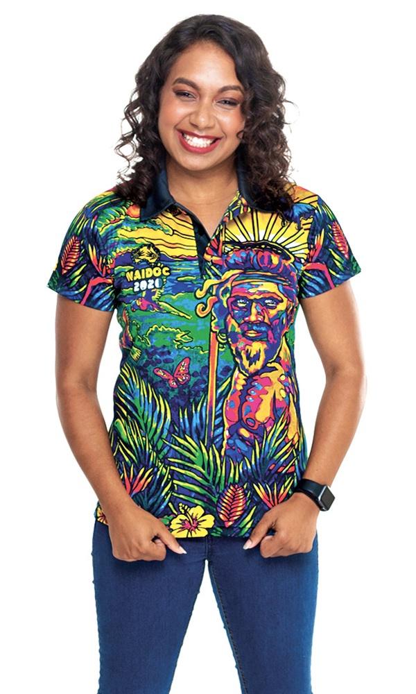 Aboriginal Art Ladies Fitted Polo NAIDOC 2020 Rainforest Warrior