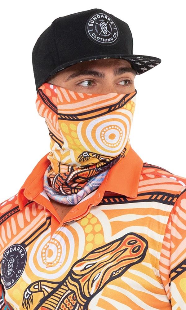 Aboriginal Art Faceshield/Snood Jumping Crocodile,