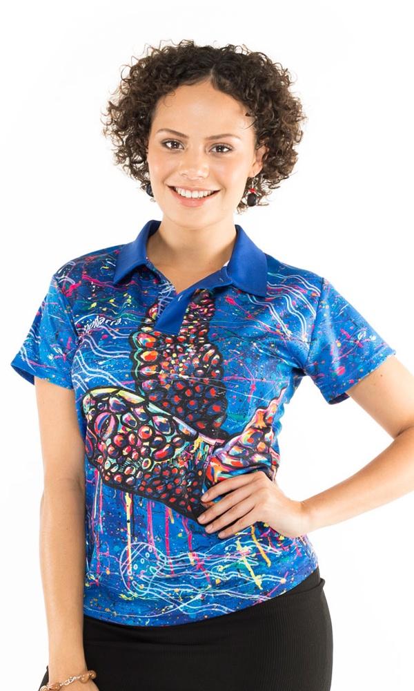 Aboriginal Art Women's Fitted Polo Green Sea Turtle