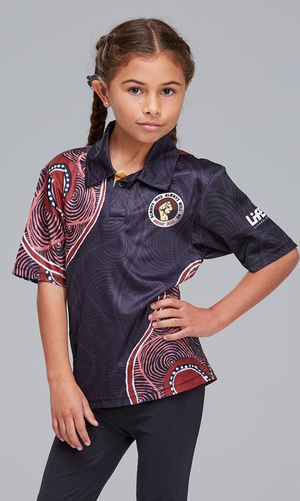 Aboriginal Art Kids Unisex Polo NAIDOC 2020 Voice of Land