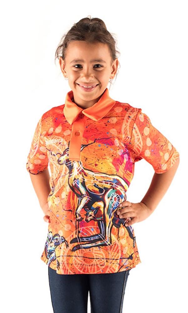 Aboriginal Art Kids Unisex Polo Kangaroo & Goanna Dreaming
