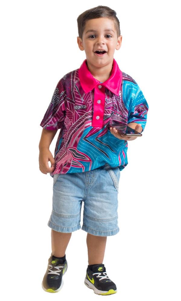 Aboriginal Art Kid's Polo Kangaroo Dance