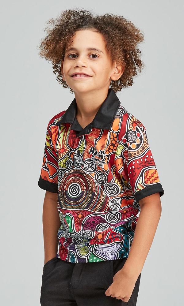 Aboriginal Art Kids Unisex Polo Naidoc 2018 Weaving through Time, Sizes