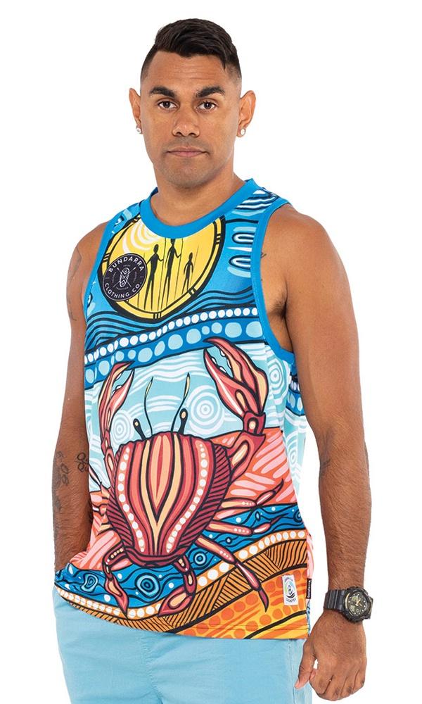 Aboriginal Art Premium Men's Singlet Gathering Mudcrab