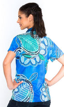 Load image into Gallery viewer, Aboriginal Art Ladies Fitted Polo Ocean Turtles
