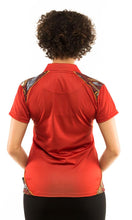 Load image into Gallery viewer, Aboriginal Art Ladies Fitted Bamboo Polo Hunters Tracks
