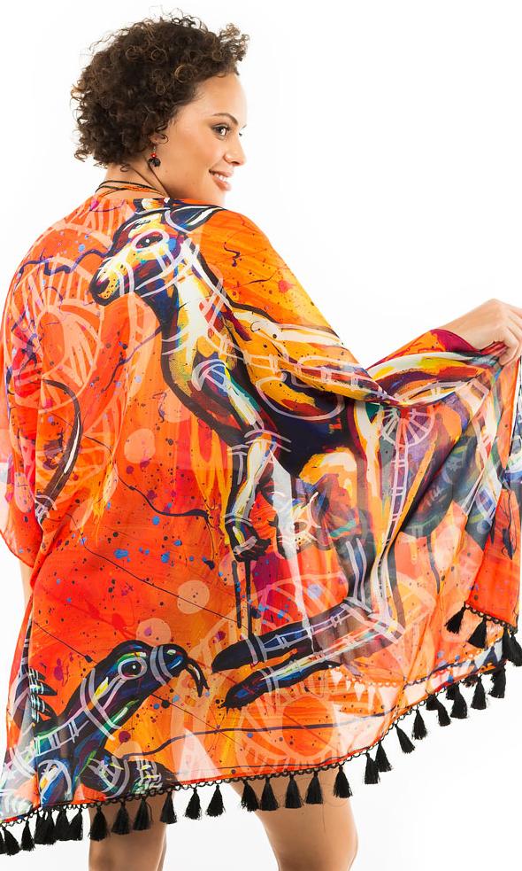 Aboriginal Art Shawl Kangaroo & Goanna Dreaming