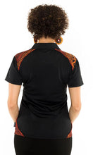 Load image into Gallery viewer, Aboriginal Art Ladies Fitted Bamboo Polo Ochre
