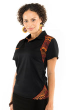Load image into Gallery viewer, Aboriginal Art Ladies Fitted Bamboo Polo Ochre
