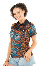 Load image into Gallery viewer, Aboriginal Art Ladies Fitted Polo Rainbow Serpent
