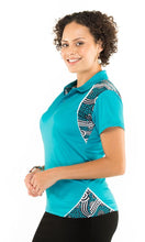 Load image into Gallery viewer, Aboriginal Art Ladies Fitted Polo Riverbank.
