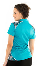 Load image into Gallery viewer, Aboriginal Art Ladies Fitted Polo Riverbank.
