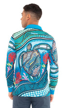 Load image into Gallery viewer, Aboriginal Art Unisex 50+ UPF Long Sleeve Polo Sea Turtles Journey
