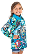 Load image into Gallery viewer, Aboriginal Art Kids Unisex 50+ UVF Long Sleeve Polo Sea Turtles Journey

