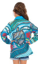 Load image into Gallery viewer, Aboriginal Art Kids Unisex 50+ UVF Long Sleeve Polo Sea Turtles Journey
