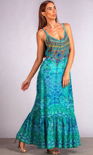 Load image into Gallery viewer, Silk Dress Frill Strap Maxi Atlantis
