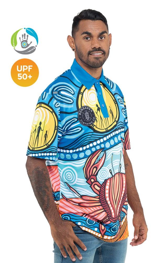 Aboriginal Art Unisex 50+ UPF Polo Gathering Mudcrab