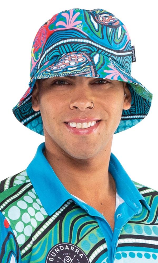 Aboriginal Art Recycled 50+ UPF Bucket Hat Sea Turtles Journey
