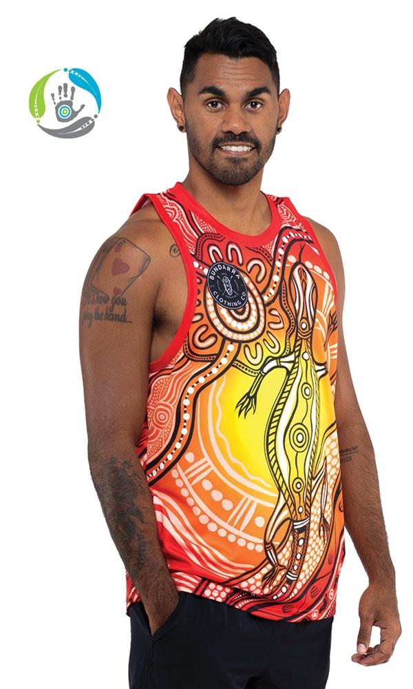 Aboriginal Art Premium Men's Singlet Sunset Goanna