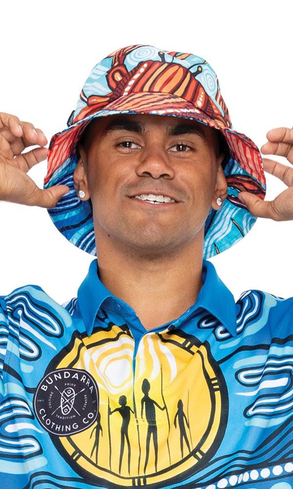Aboriginal Art Recycled 50+ UPF Bucket Hat Gathering Mudcrab