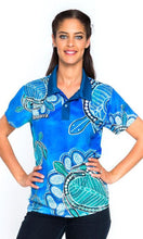 Load image into Gallery viewer, Aboriginal Art Ladies Fitted Polo Ocean Turtles

