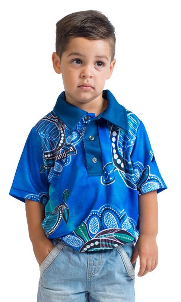 Aboriginal Art Kids Unisex Polo Ocean Turtles