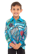 Load image into Gallery viewer, Aboriginal Art Kids Unisex 50+ UVF Long Sleeve Polo Sea Turtles Journey
